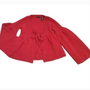 Moda International Red Wool Front Tie Statement Bell Sleeve Sweater